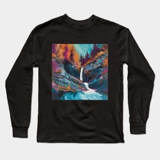 Colorful Ultrafine Detailed Painting Of A Waterfall With Trees Long Sleeve T-Shirt